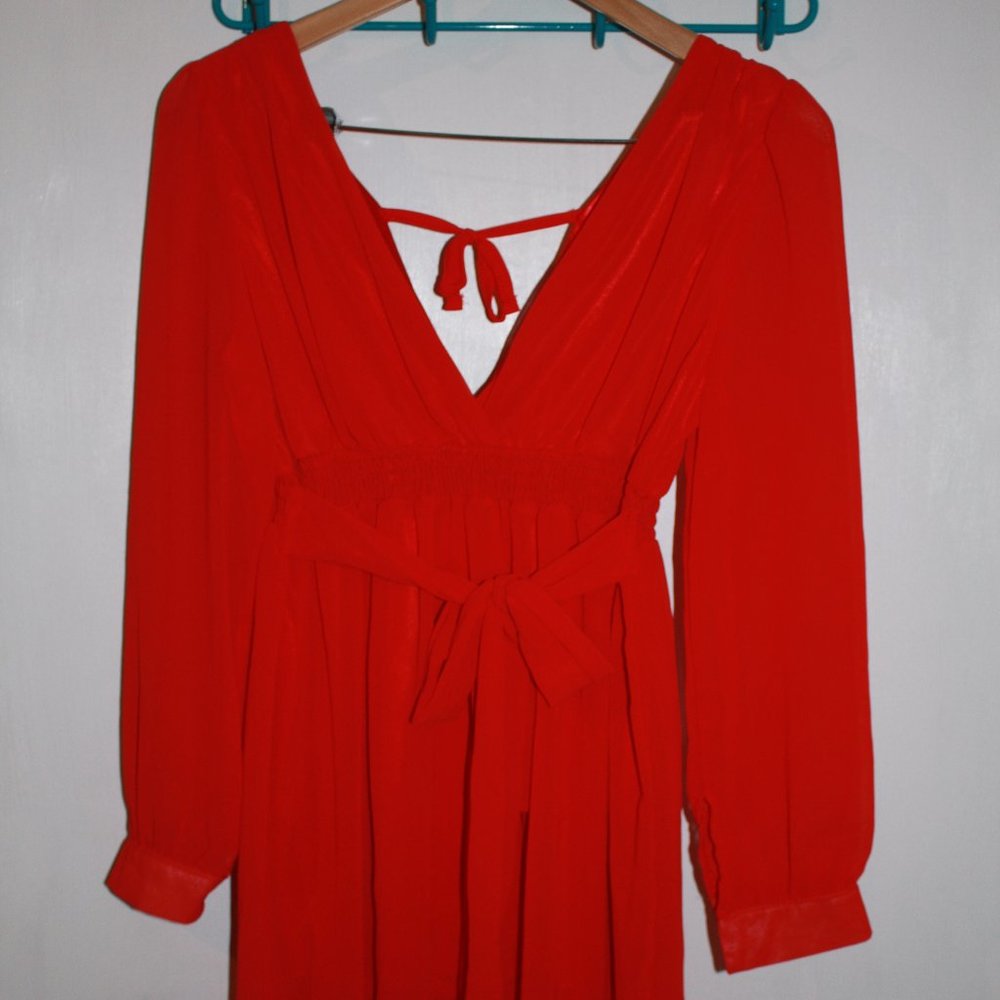 Red Dressy V-Neck Shirt
